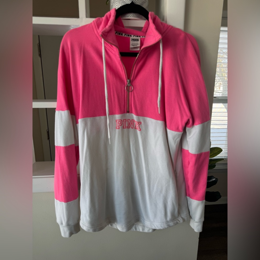 Pink and White Quarter-Zip Pullover